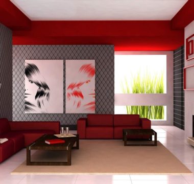Obývací pokoj v kombinaci červené a šedé - Nábytek STYL Turnov